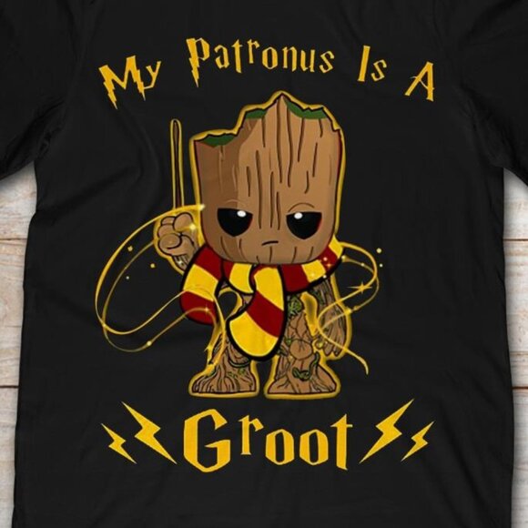 Funny My Patronus Is A Groot Marvel Parody Graphic Humor Statement Fan Shirt 159 - Picture 2 of 5